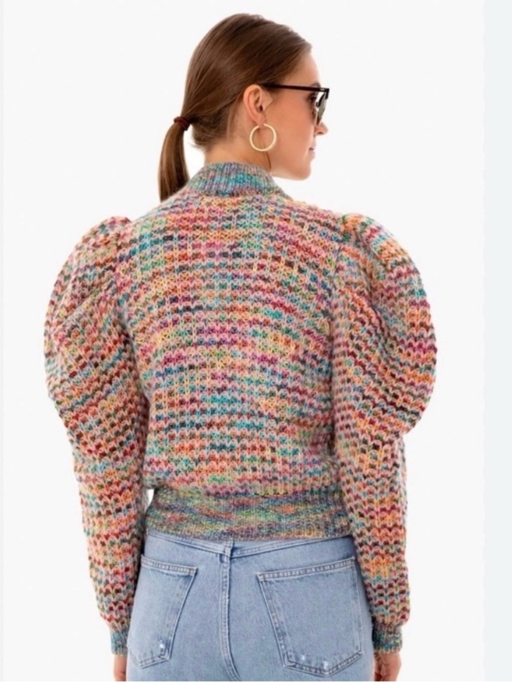 Ulla Johnson Fiora Rainbow Puff Sleeve Mohair Wool Cardigan Sweater M - Picture 9 of 16